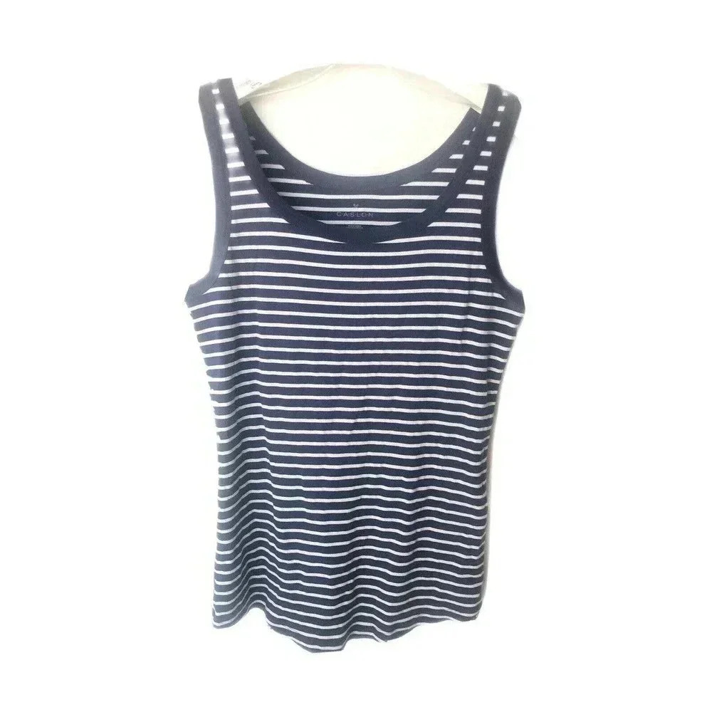Caslon Tank Top Striped Scoop Neck 100% Cotton‎ L